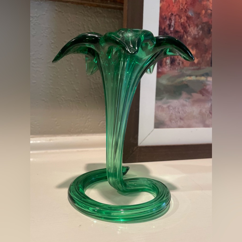 Beautiful  Murano Style Emerald Green Bud  Vase
